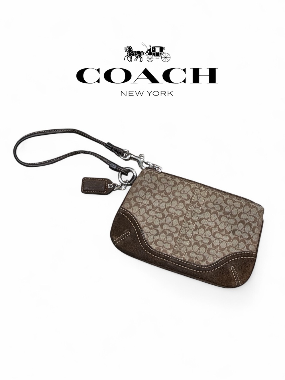 Coach Brown VINTAGE Signature Suede and Canvas Wristlet‎